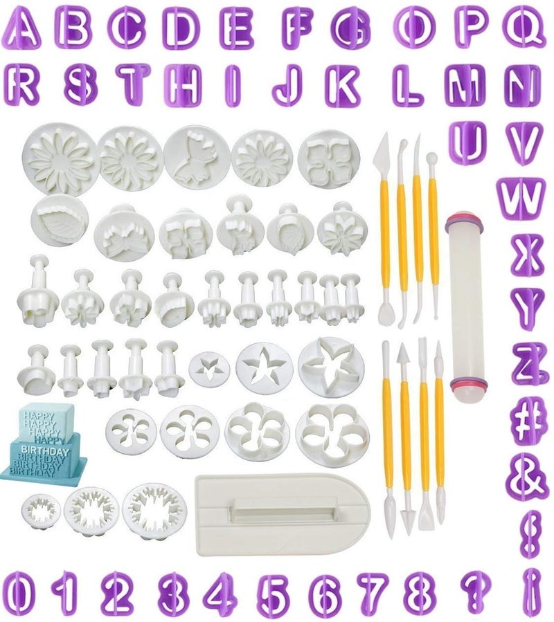 SUNKOOL Fondant Cutters Molds Cake Decorating Tool,Icing Smoother,Cake Cookie Plunger Cutters Mold Sugarcraft Gumpaste craft Flower Leaf Butterfly Heart Shape Decorating Mold DIY Embosser Moulds - Image 1